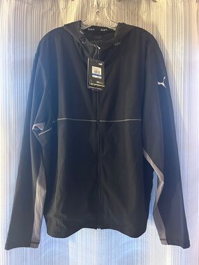 Puma Black Lightweight Full-Zip Hooded Jacket with Gray Accents